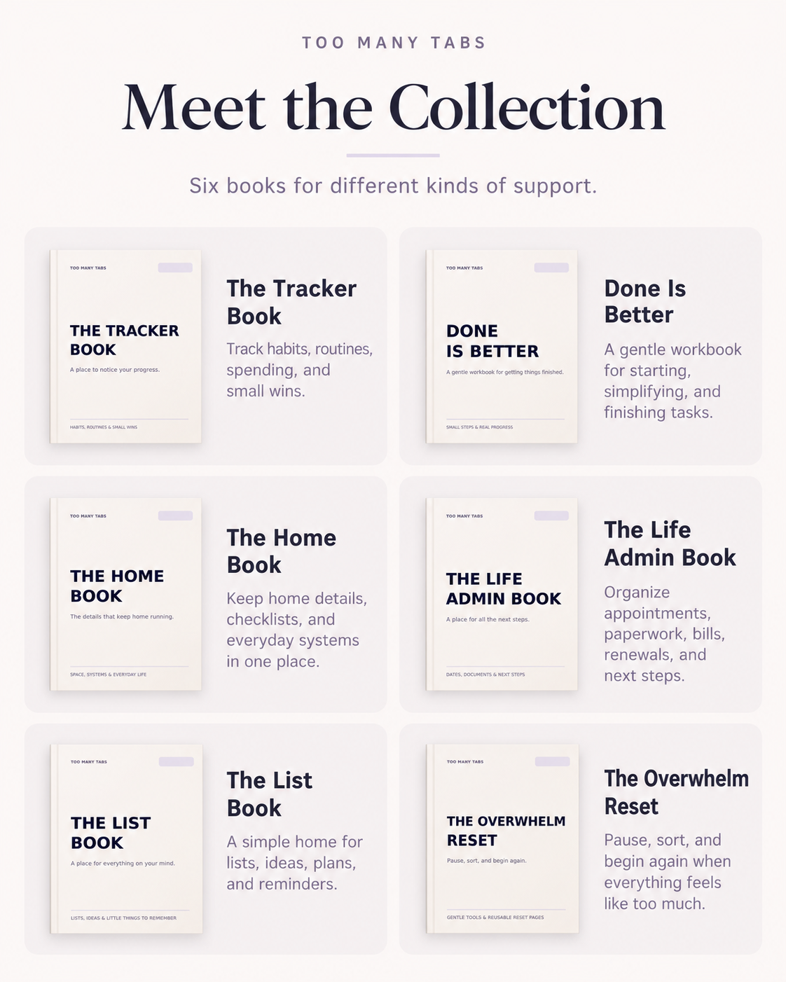 The Everyday Workbook Collection | 6 ADHD-Friendly Journals & Self-Help Workbooks | Too Many Tabs